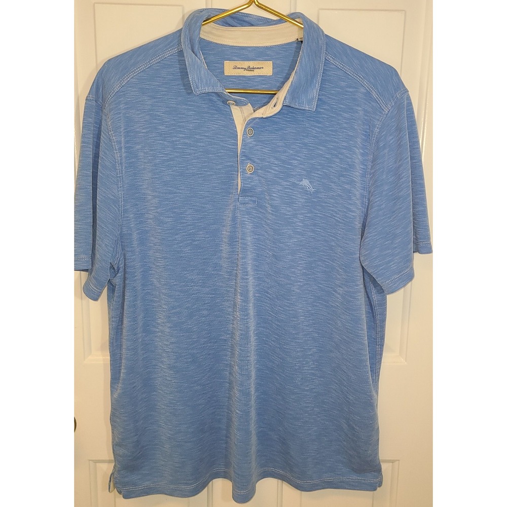Tommy Bahama Men's Polo Golf Shirt Light Blue size L Collar Heather EXCELLENT